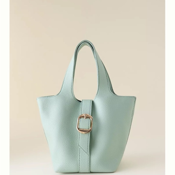 Anthropologie Handbags - Anthropologie Mint Green Pebbled Mini Bucket Tote Bag
